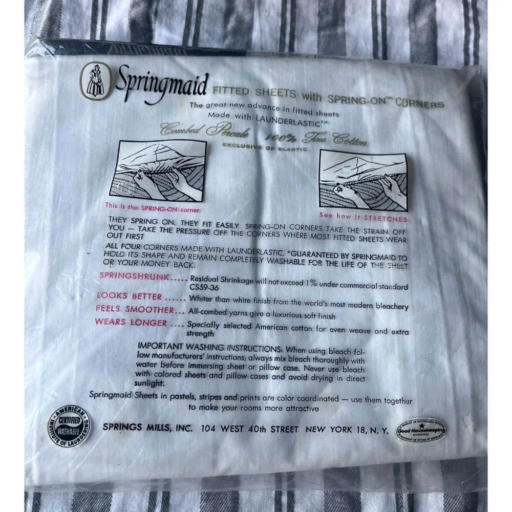 VTG 1960s Springmaid White Cotton Percale Fitted Sheet Made USA Full Double NEW